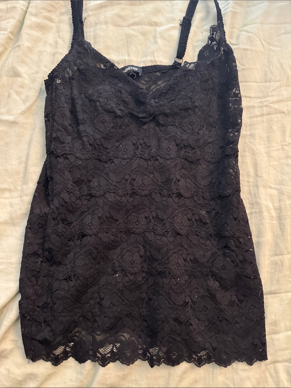 BEBE Black Floral Lace Mini Slip tank